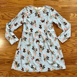 H&M Girls Size 8-10 Long Sleeve Dress Spring Cat Dog Light Blue Cotton EUC!